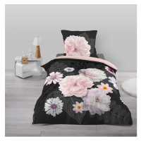 Čierno-ružové bavlnené obliečky na jednolôžko 140x200 cm Floral – douceur d'intérieur