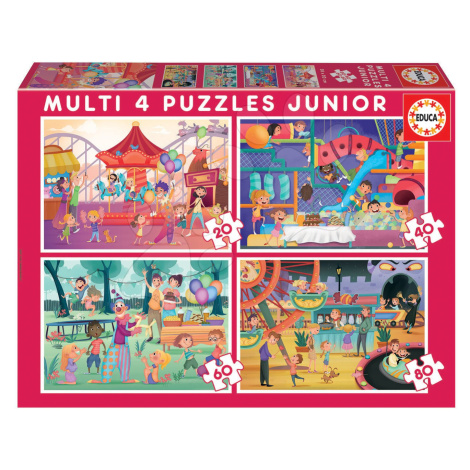 Puzzle Multi 4 Junior Park atractions+Children's party Educa 20-40-60-80 dielov od 4 rokov