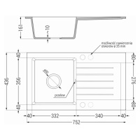 Mexen Pablo, granitový drez 752x436x161 mm, 1-komorový a drezová batéria Carla, čierna škvrnitá,