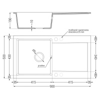 Mexen Leo, drez granitový 900x500x190 mm, 1-komorový a čierna batéria Telma, čierna-zlatá metalí