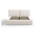 Béžová čalúnená dvojlôžková posteľ s úložným priestorom a roštom 160x200 cm Arendal – Cosmopolit