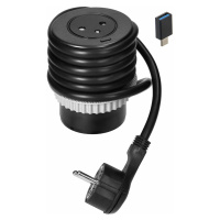 Nábytková zásuvka zapustená 2P+E EasyEject, USB QC 3.0, 1,5 m kábel + USB QC 3.0, 1,5 m