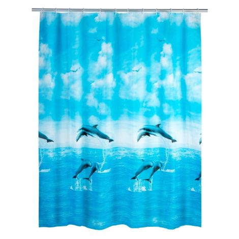 Modrý sprchový záves Wenko Dolphin, 180 × 200 cm