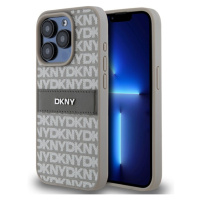 DKNY PU Leather Repeat Pattern Tonal Stripe Zadný Kryt pre iPhone 14 Pro Max Beige