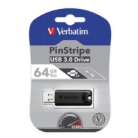 Verbatim USB flash disk, USB 3.0, 64GB, PinStripe, Store N Go, černý, 49318, USB A, s vysuvnym k