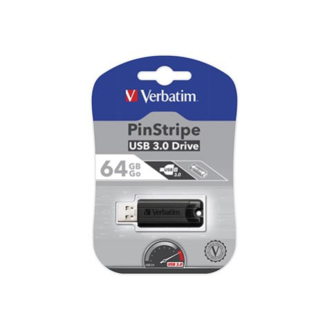 Verbatim USB flash disk, USB 3.0, 64GB, PinStripe, Store N Go, černý, 49318, USB A, s vysuvnym k