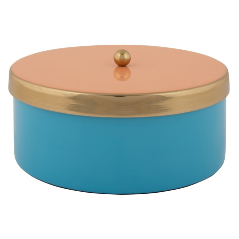 Modrý dekoratívny kovový úložný box ø 16x6 cm Double Funky – PT LIVING