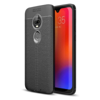 Motorola Moto G7, silikónové puzdro TPU, kožený efekt, vzor švu, čierne