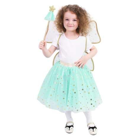 Rappa Detský kostým tutu Sukňa zelená víla s paličkou a krídlami 104 - 146 cm