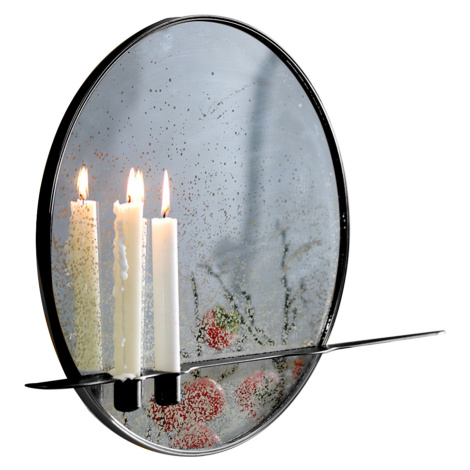 Zrkadlo so stojanom na 2 sviečky, patinované, čierny kovový rám, HAREO TYP 1 Tempo Kondela