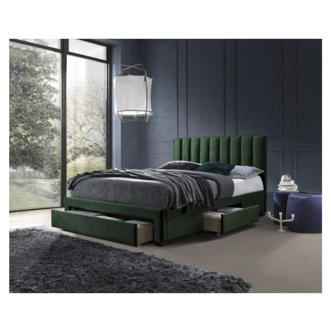 Čalúnená posteľ Lado 160x200 cm tmavo zelená Halmar