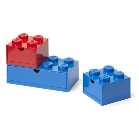LEGO® stolné boxy so zásuvkou Multi-Pack 3 ks - červená, modrá