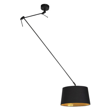 Závesná lampa s bavlneným tienidlom čierna so zlatom 35 cm - Blitz I čierna QAZQA