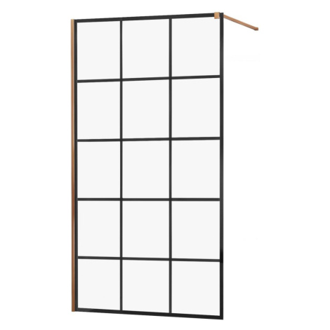 MEXEN/S - KIOTO Sprchová zástena WALK-IN 100x200 cm 8 mm, ružové zlato, čierny vzor 1 800-100-10