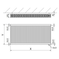 Mexen, Panelový radiátor Mexen CV22 300 x 1400 mm, spodné pripojenie, 1306 W, biely - W622-030-1