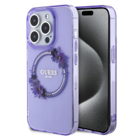 Guess PC/TPU Flowers Ring Glossy Logo MagSafe Zadný Kryt pre iPhone 15 Pro Max Purple