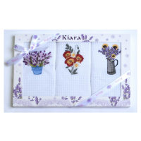 bavlnené utierky Darčekové balenie, Fialové kvety so slnečnicou, súprava 3 ks, 50 x 70 cm