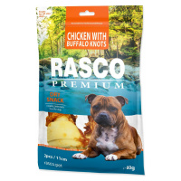 Pochúťka Rasco Premium byvolia koža obalená kuracím mäsom, uzly 11cm 80g