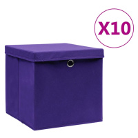 vidaXL Úložné boxy s vekom 10 ks 28x28x28 cm fialové