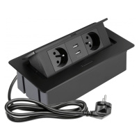 Nábytková zásuvka výklopná 2x230V + 2xUSB-A čierna kábel (GTV)