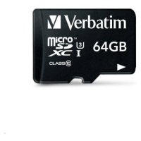 Karta VERBATIM MicroSDXC 64GB Pro, U3 + adaptér