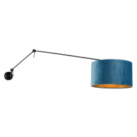 Nástenná lampa čierna s velúrovým tienidlom modrá 35 cm nastaviteľná - Blitz