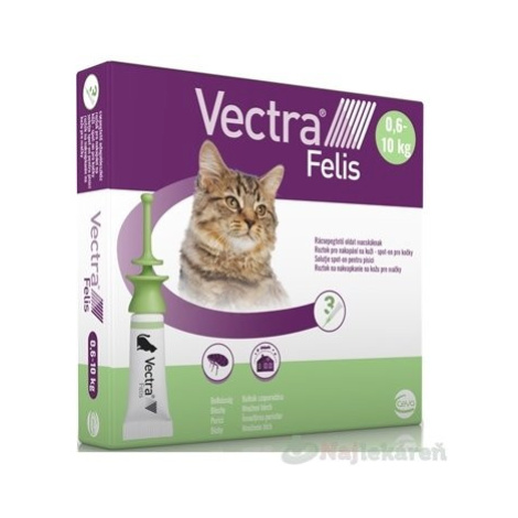 VECTRA Felis spot-on pre mačky (0,6-10 kg) roztok na kožu (aplikátor-zelený) 3x0,9 ml