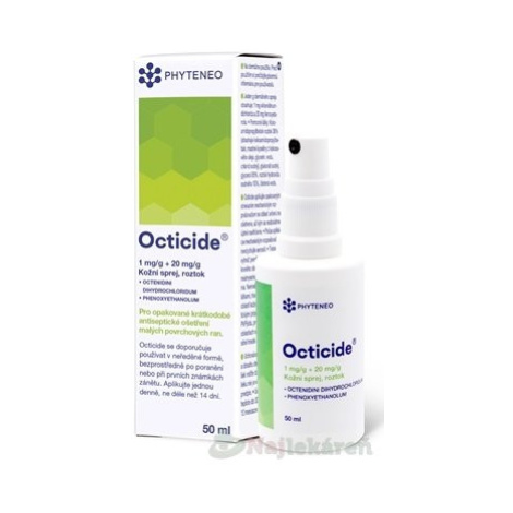 Octicide 1 mg/g + 20 mg/g dermálny roztokový sprej aer deo 50ml