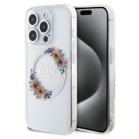 Guess Flowers Ring Glossy MagSafe Kryt pre iPhone 15 Pro, Transparentný
