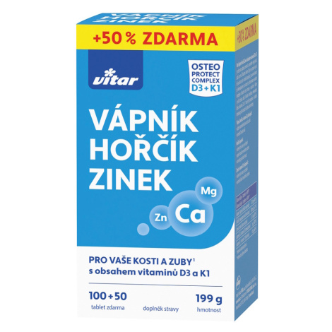 VITAR Vápnik + horčík + zinok + vitamín D3 + K1 150 tabliet Vitar Veteriane