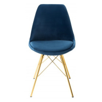 Estila Dizajnová moderná stolička Scandinavia so zlatými kovovými nohami a tmavomodrým čalúnením