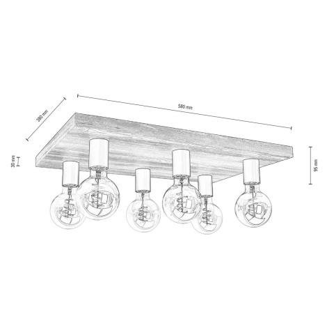Stropná lampa Envostar Lobo 6fl. borovicovo hnedá