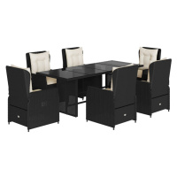vidaXL 7-dielna záhradná jedálenská súprava a vankúše čierna polyratan