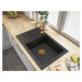 Sink Quality Ferrum New 8010, 1-komorový granitový drez 800x500x210 mm + zlatý sifón, čierna škv