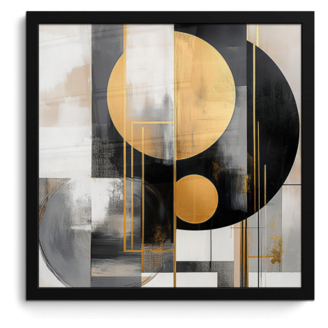 MuchoWow ZARÁMOVANÝ PLAGÁT Abstraktné - Zlato - Striebro - Tvary - Estetické - Moderné 40x40 cm