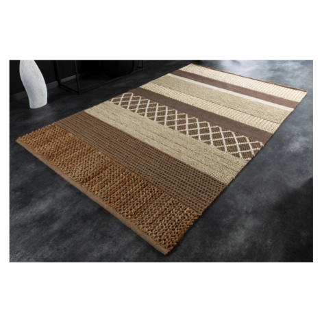 Estila Etno hnedý koberec Grostall v tvare obdĺžnika s krátkym vlasom so slonovinovými pásmi 160