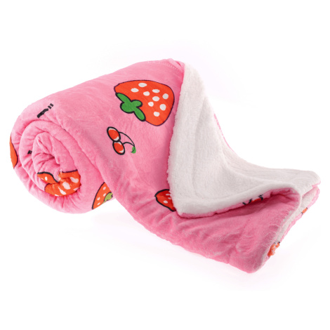 Obojstranná baránková deka, ružová/vzor jahody, 150x200cm, MIDAS TYP1 Tempo Kondela