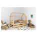 Domčeková detská posteľ z borovicového dreva s úložným priestorom a výsuvným lôžkom v prírodnej 