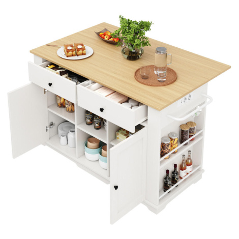 Modfu KUCHYNSKÝ ostrovček z MDF a kovu 151,5x91,7x59,7 cm bielo-prírodný so zásuvkami, sklopnou 