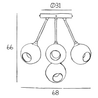 Stropné svietidlo Ballroom Molecule, jantárové, sklo, 5 svetiel