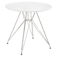 Jedálenský stôl, chróm/MDF, biela extra vysoký lesk HG, priemer 80 cm, RONDY NEW