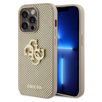 Guess PU Perforated 4G Glitter Metal Logo Zadný Kryt pre iPhone 15 Pro Max Gold