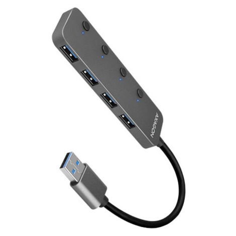 Axagon HUE-MSA, 4x USB 3.rozbočovač 2 Gen 1 SWITCH, kovový, napájanie micro USB. konektor, kábel