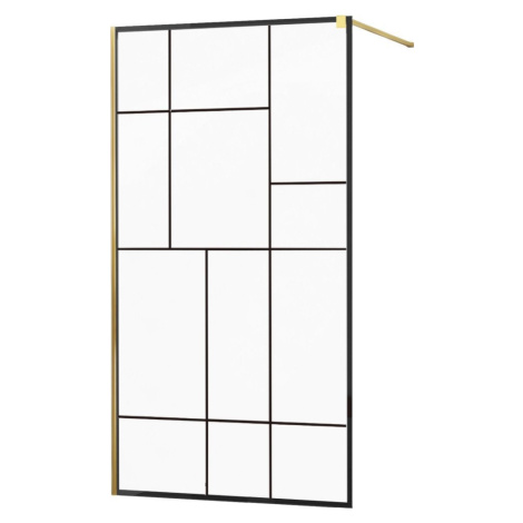 MEXEN/S - KIOTO Sprchová zástena WALK-IN 100x200 cm 8 mm, zlatá, čierny vzor 2 800-100-101-50-78