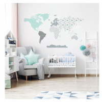 Detská sada nálepiek v podobe mapy sveta s motívom modrých mráčikov