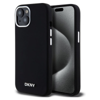 DKNY Liquid Silicone Silver Metal Logo Magsafe Zadný Kryt pre iPhone 15 Black