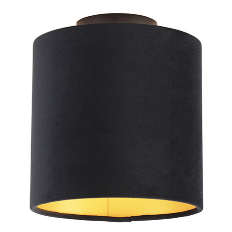 Stropná lampa s velúrovým tienidlom čierna so zlatou 20 cm - čierna Combi QAZQA