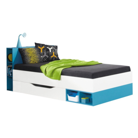Detská posteľ moli 90x200cm   - biely lux//tyrkys
