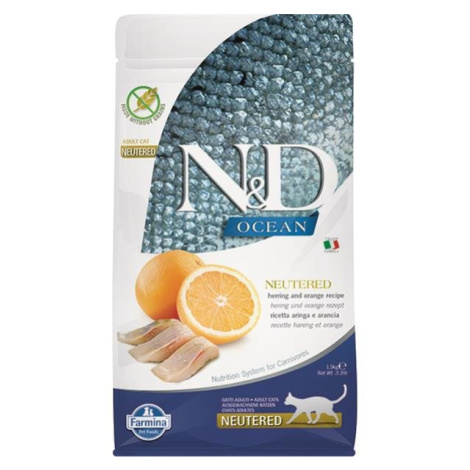 Farmina N&D cat OCEAN (GF) adult, neutered, herring & orange granule pre mačky 1,5kg