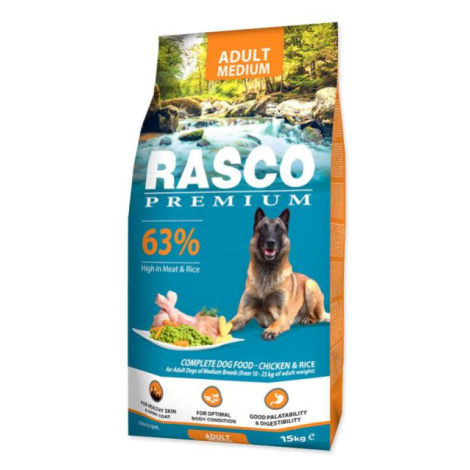 Krmivo Rasco Premium Adult Medium kura s ryžou 15kg